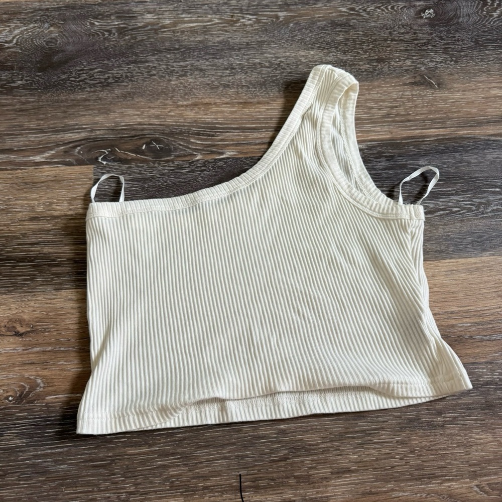 Cream Ribbed Asymmetrical Women's Top